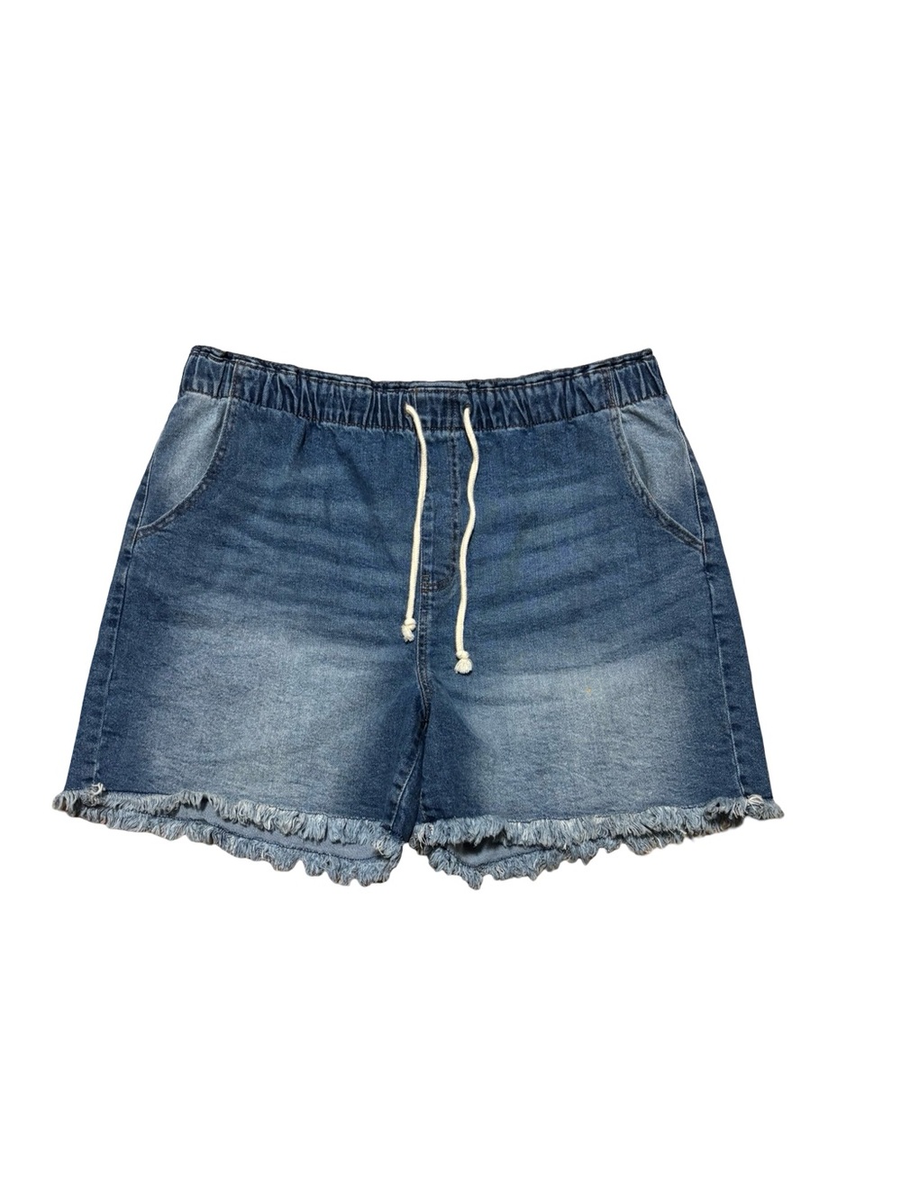 Celebrity Pink Washed Blue Boho Denim Drawstring Shorts 2XL